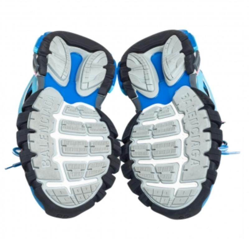 Balenciaga Blue Faux Leather And Mesh Track Sneakers Size 38 For Sale 2