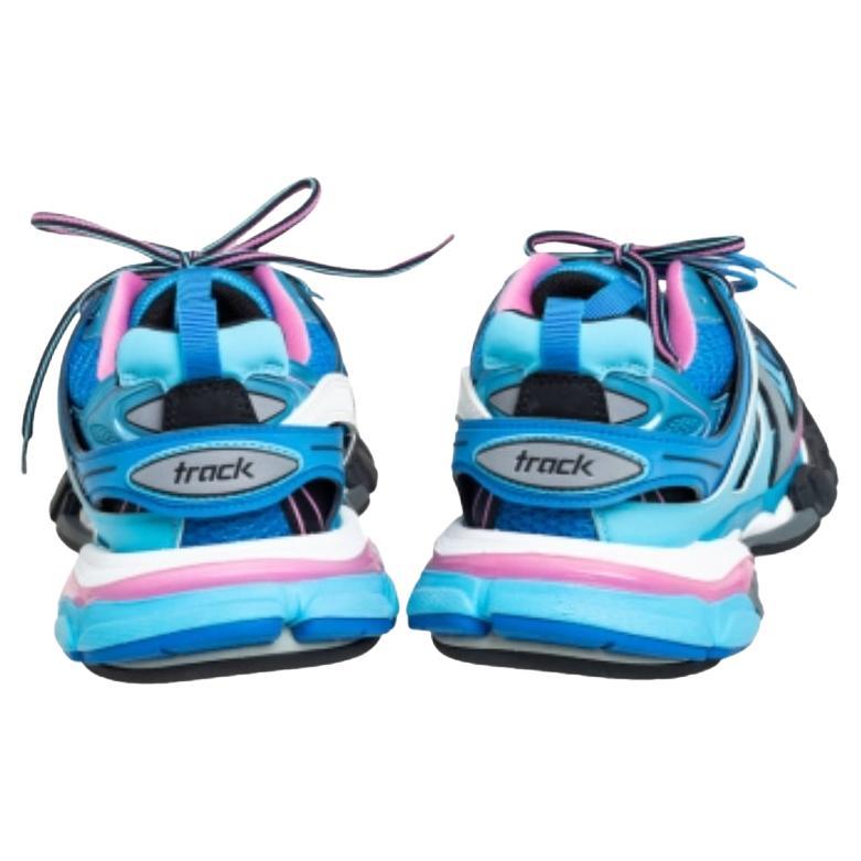 Balenciaga Blue Faux Leather And Mesh Track Sneakers Size 38 For Sale 3