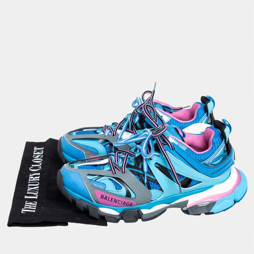 Balenciaga Blue Faux Leather And Mesh Track Sneakers Size 38 3