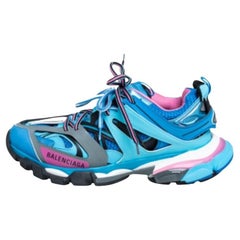 Balenciaga Blue Faux Leather And Mesh Track Sneakers Size 38