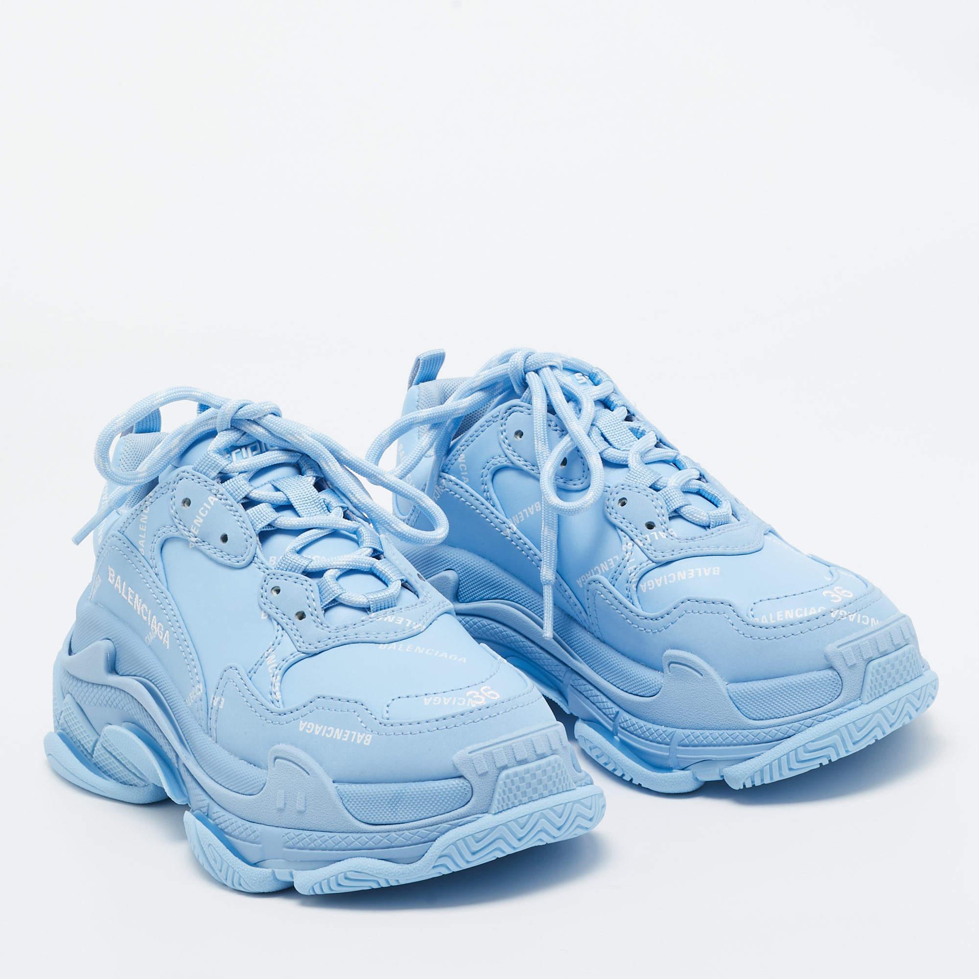 Women's Balenciaga Blue Faux Leather Triple S Low Top Sneakers Size 36