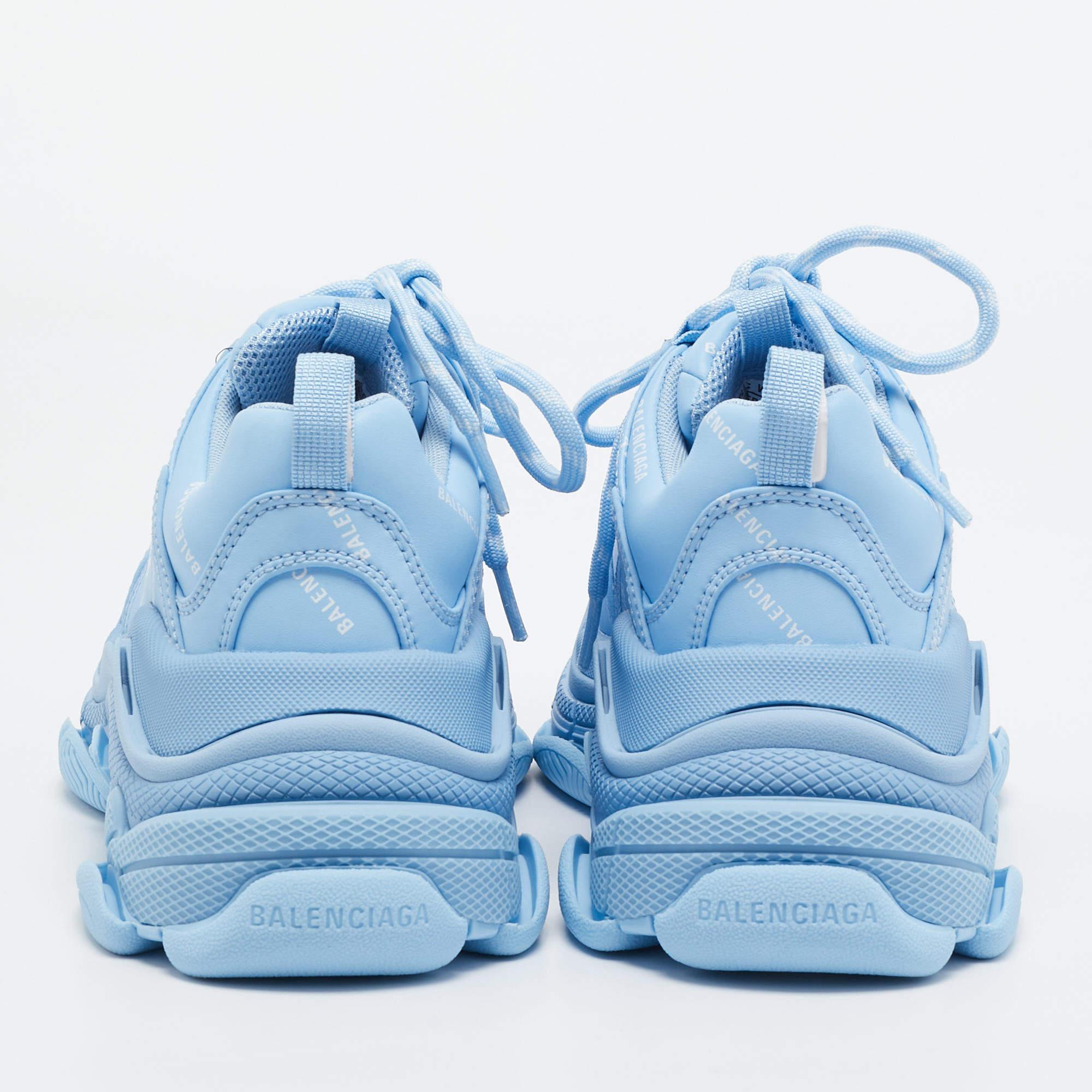 Balenciaga Blue Faux Leather Triple S Low Top Sneakers Size 36 1