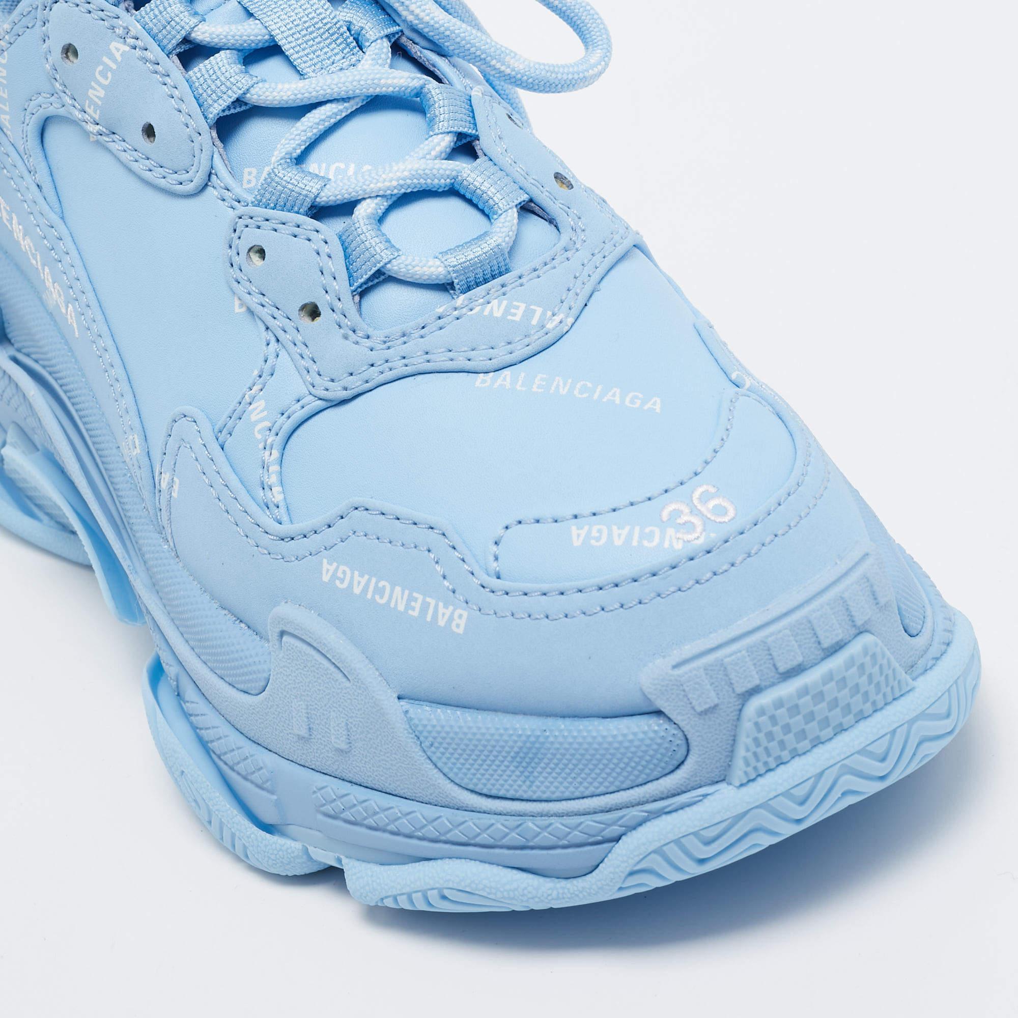 Balenciaga Blue Faux Leather Triple S Low Top Sneakers Size 36 3