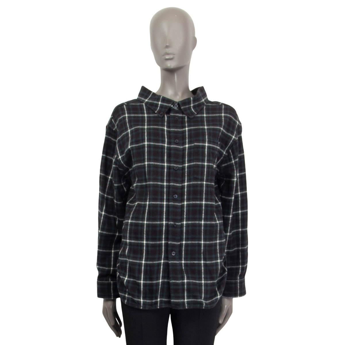 BALENCIAGA azul verde CHECK OVERSIZED FLANNEL Camisa Blusa 32 XXS Negro