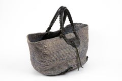 Balenciaga Blue Grey Large Raffia Basket Tote Bag