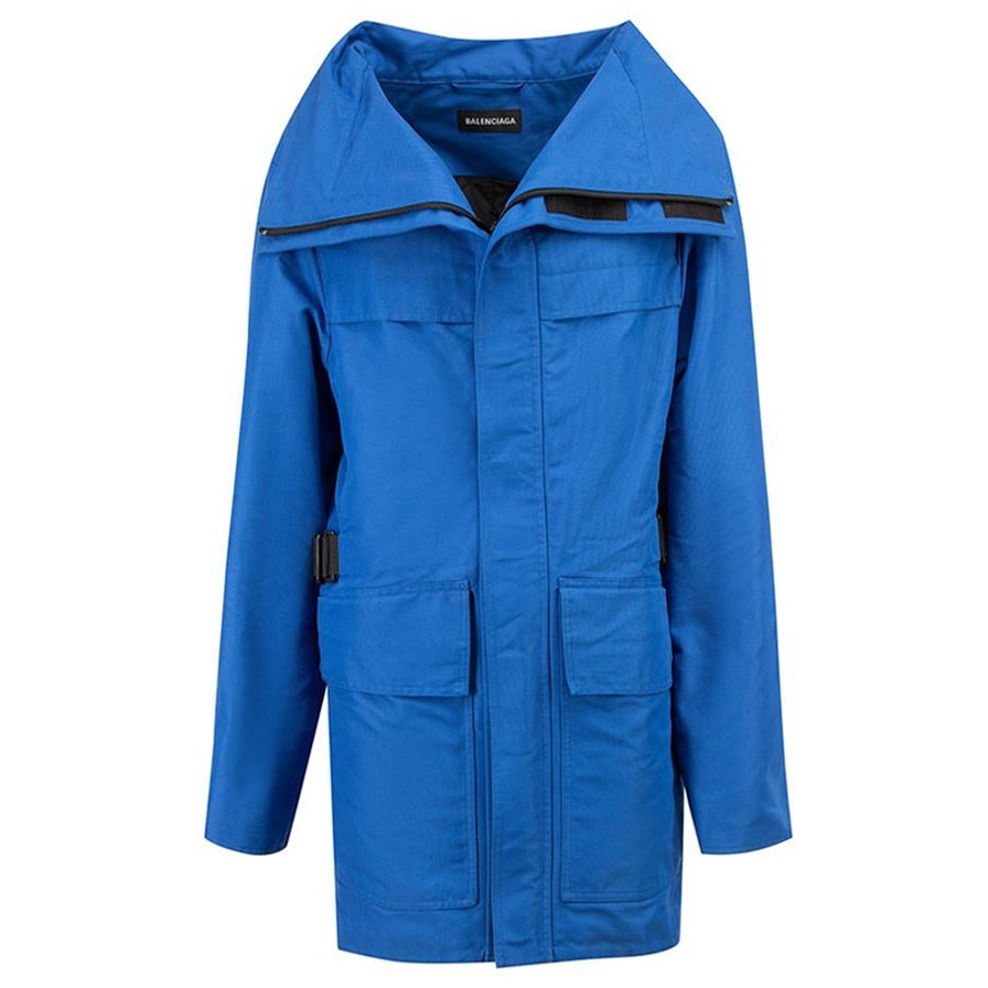 Balenciaga Blue Incognito Shoulder Logo Belt Detail Parka Size XXXL