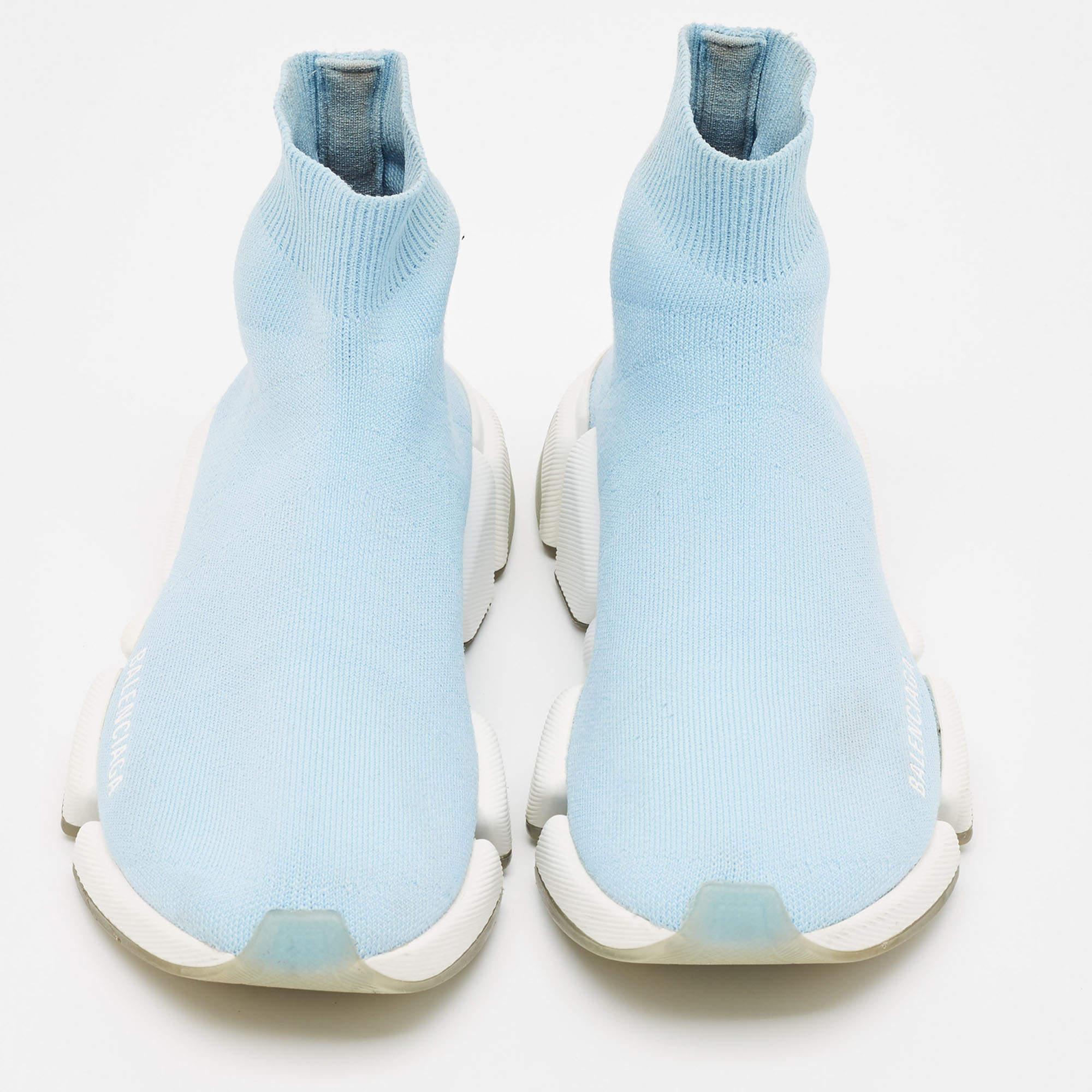 Balenciaga Blue Knit Fabric Speed 2.0 LT Sneakers Size 36 In Good Condition For Sale In Dubai, Al Qouz 2