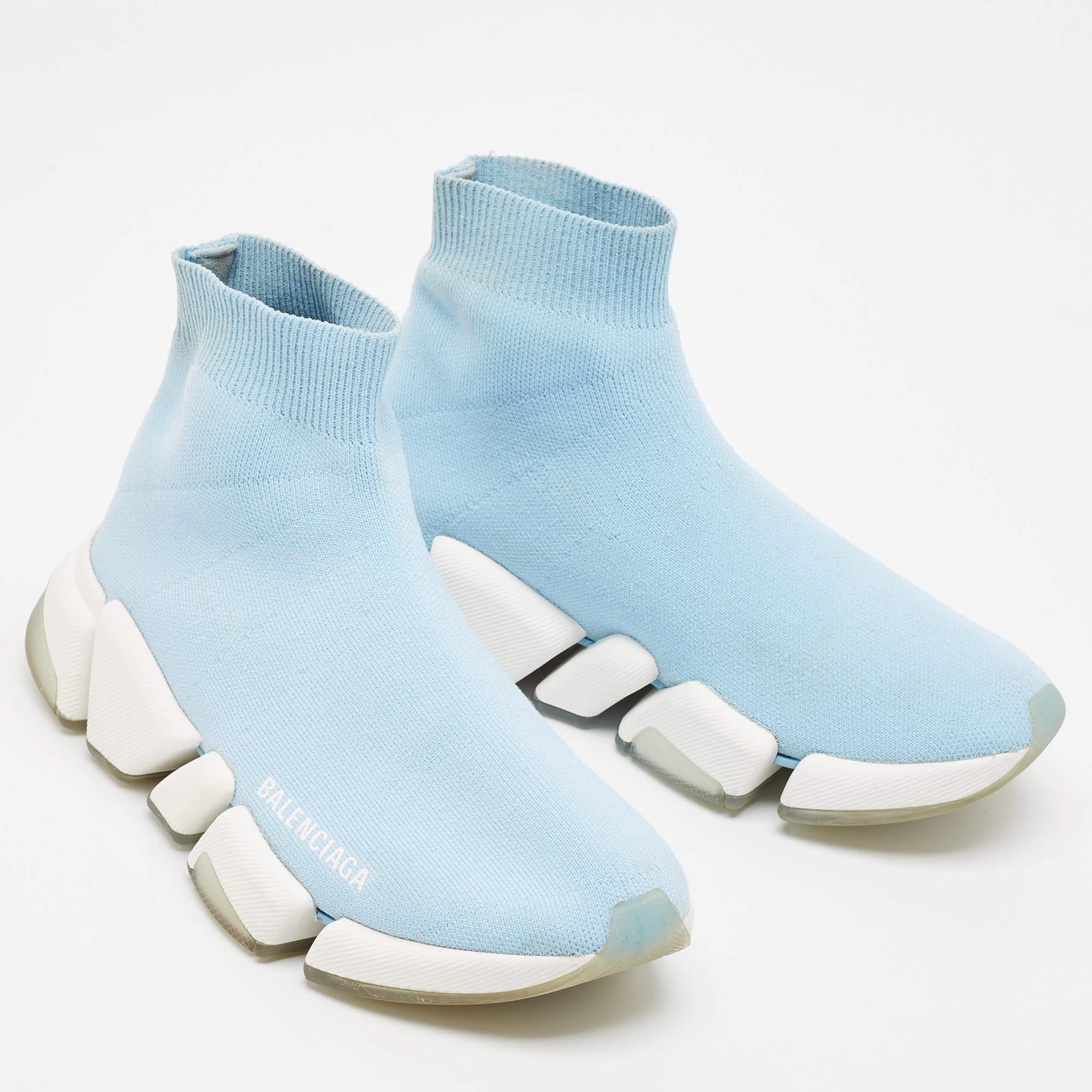 Women's Balenciaga Blue Knit Fabric Speed 2.0 LT Sneakers Size 36 For Sale