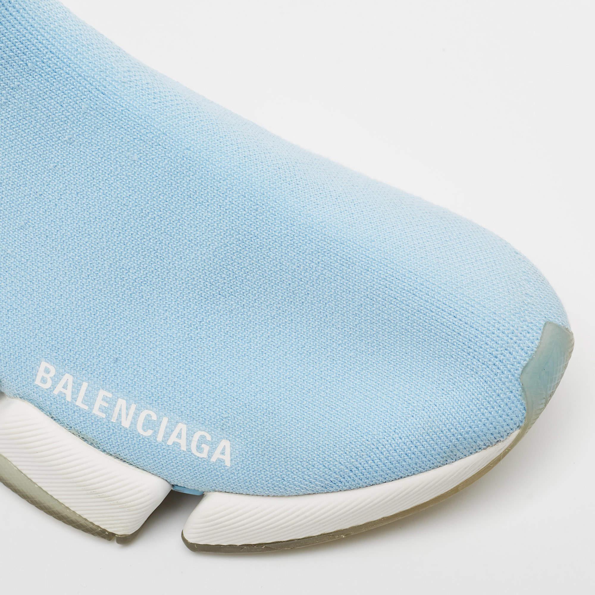 Balenciaga Blue Knit Fabric Speed 2.0 LT Sneakers Size 36 For Sale 3