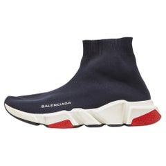 Balenciaga Blue Knit Fabric Speed Trainer High Top Sneakers Size 39