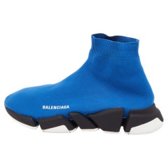 Balenciaga Blue Knit Fabric Speed Trainer High Top Sneakers Size 43