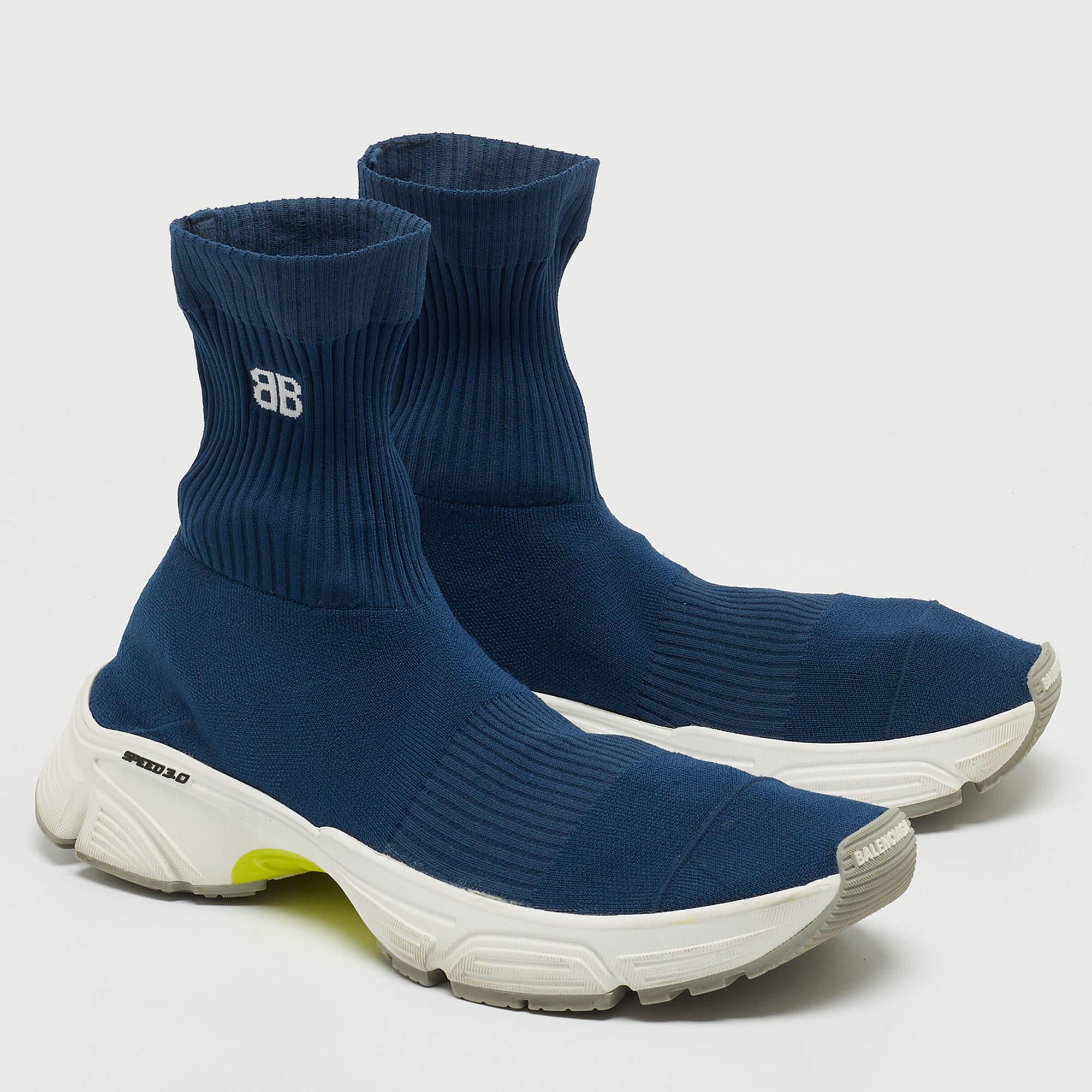 Men's Balenciaga Blue Knit Fabric Speed Trainer Sneakers 