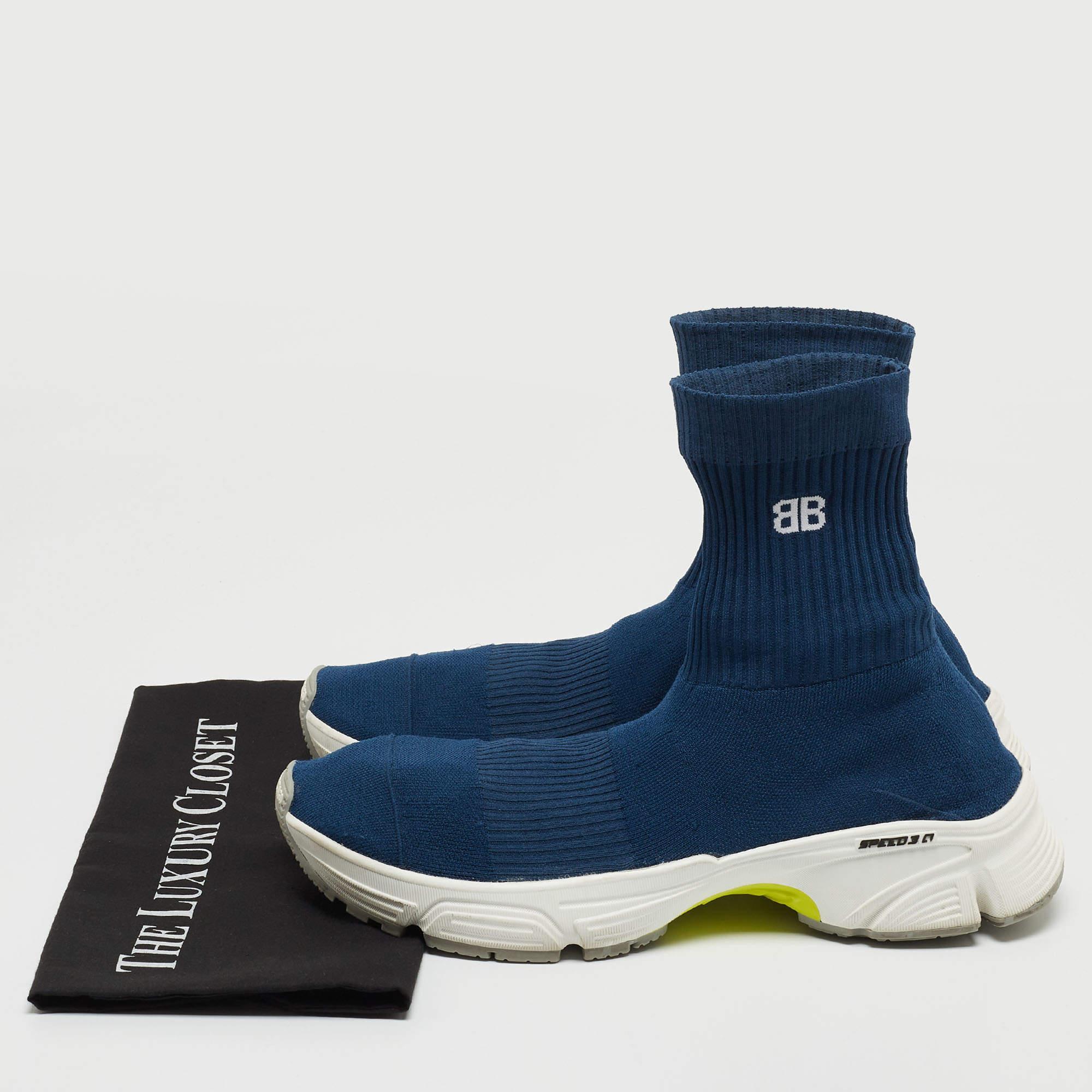 Balenciaga Blue Knit Fabric Speed Trainer Sneakers  5