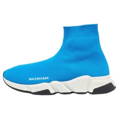 Balenciaga Blue Knit Fabric Speed Trainer Sneakers 