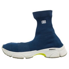 Balenciaga Blue Knit Fabric Speed Trainer Sneakers 