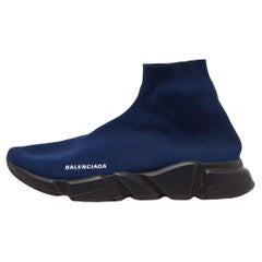 Balenciaga Blue Knit Fabric Speed Trainers High Top Sneakers Size 44