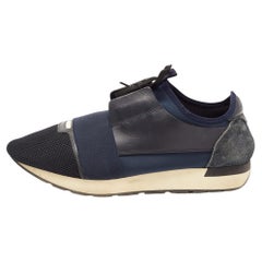 Balenciaga Blau Leder und Mesh Race Runner Low Top Sneakers Größe 43