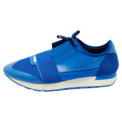 Balenciaga Blue Leather and Mesh Race Runner Sneakers Size 45