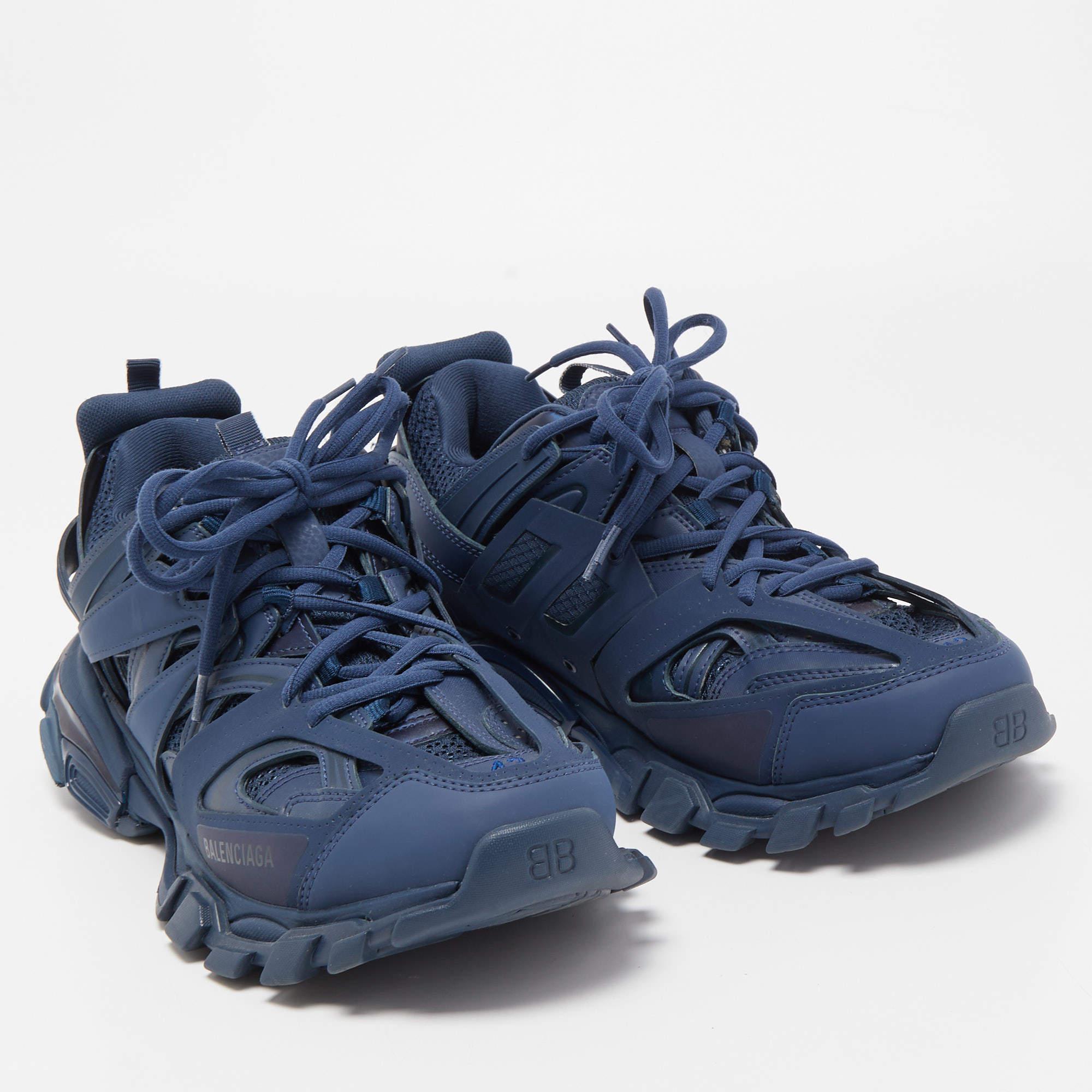 Mesh Tracks Balenciaga Blue Leather and Mesh track Sneakers Size 43 For Sale at 1stDibs