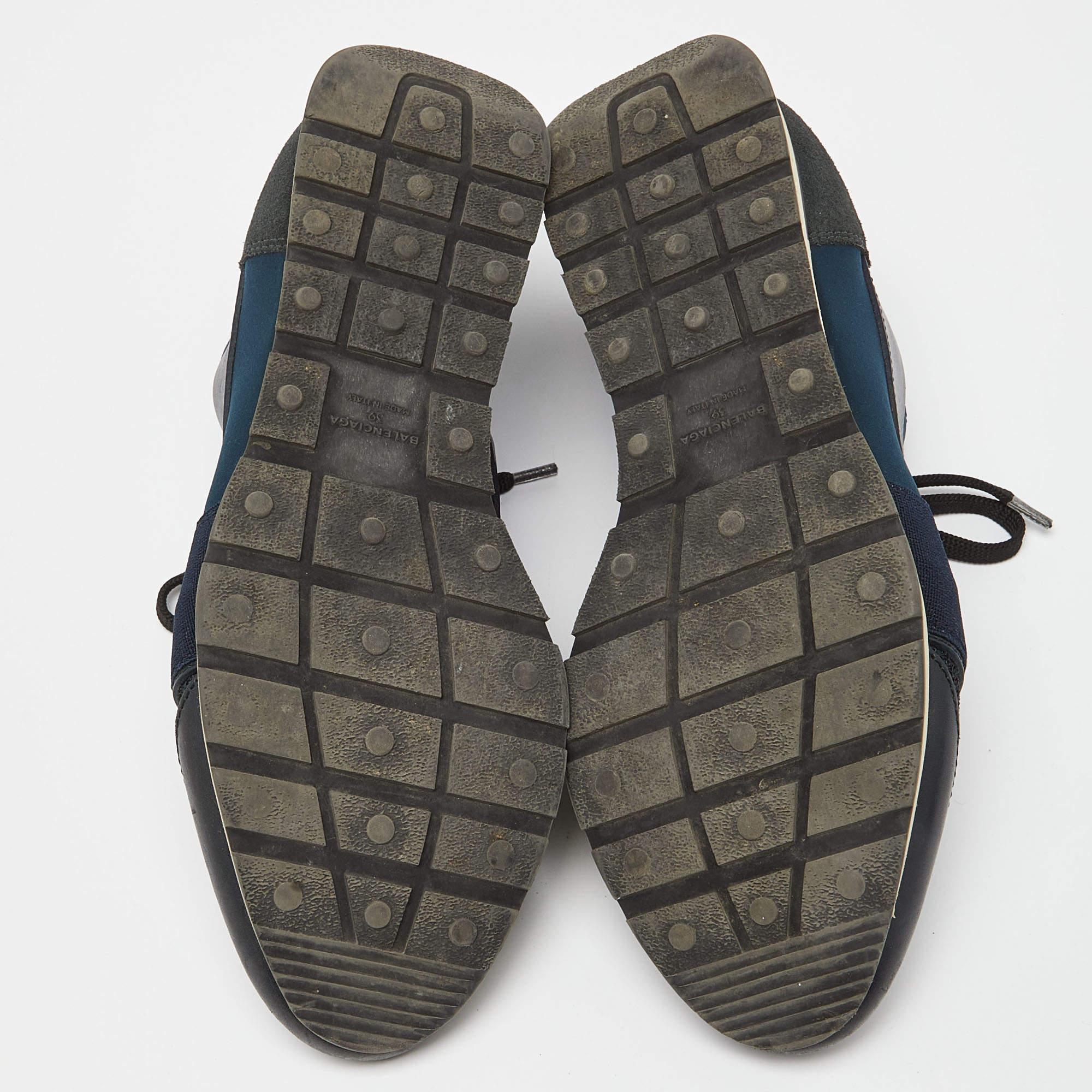 Baskets de course Balenciaga en cuir bleu et tissu extensible, taille 39 en vente 1