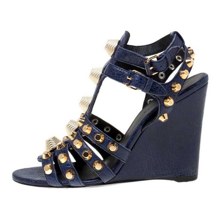 Balenciaga Blue Leather Arena Studded Gladiator Wedge Sandals Size 38 For  Sale at 1stDibs | balenciaga arena gladiator sandals, balenciaga gladiator  boots