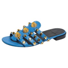 Balenciaga - Chaussures à lanières cloutées Arena en cuir bleu, taille 38,5
