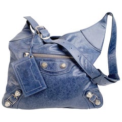 Balenciaga Blue Leather Besace Hobo Shoulder Messenger Bag