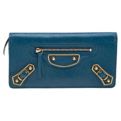 Used Balenciaga Blue Leather City Wallet