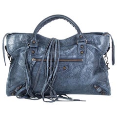 BALENCIAGA blue leather CLASSIC CITY MEDIUM Bag