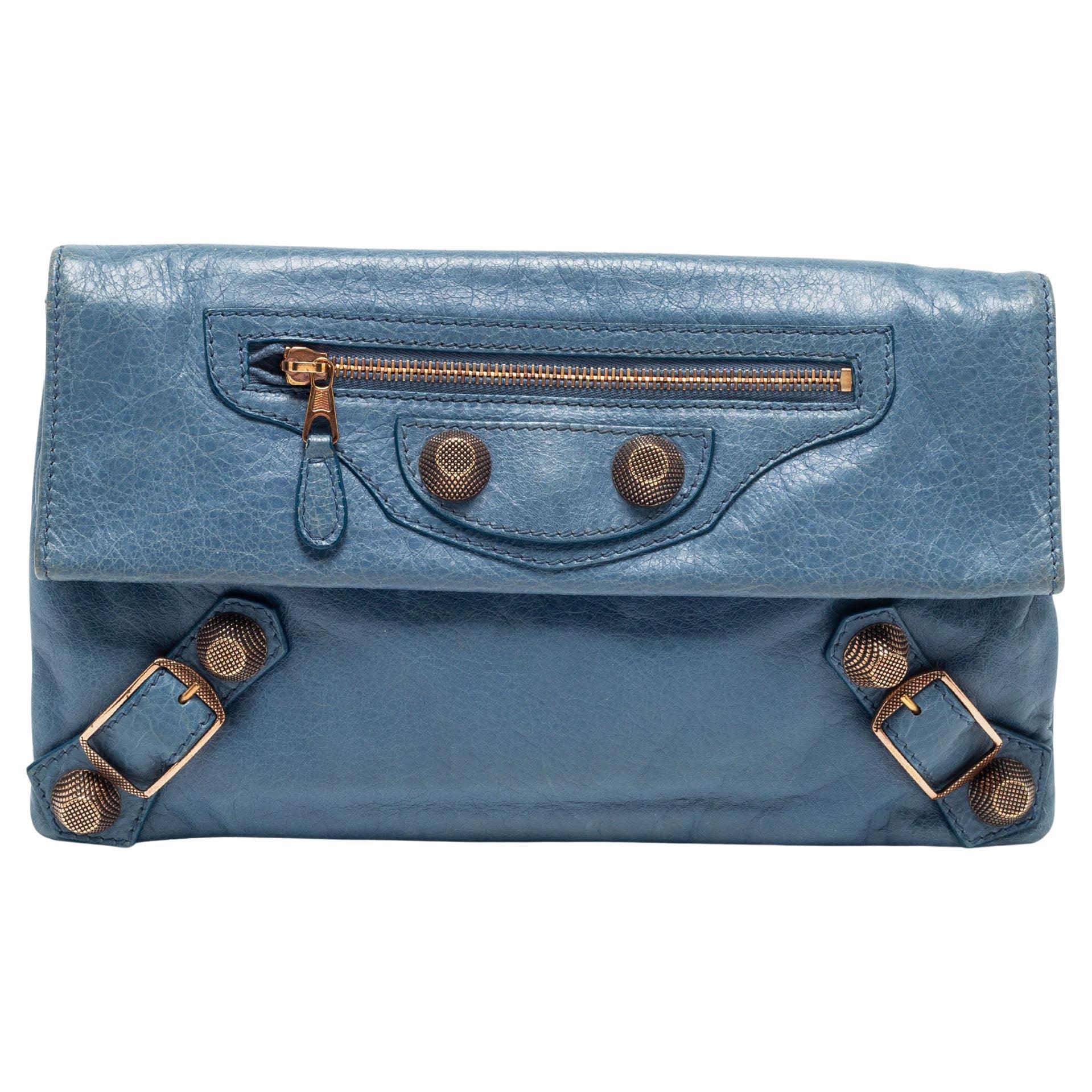 Balenciaga Blue Leather GGH Envelope Clutch For Sale at 1stDibs