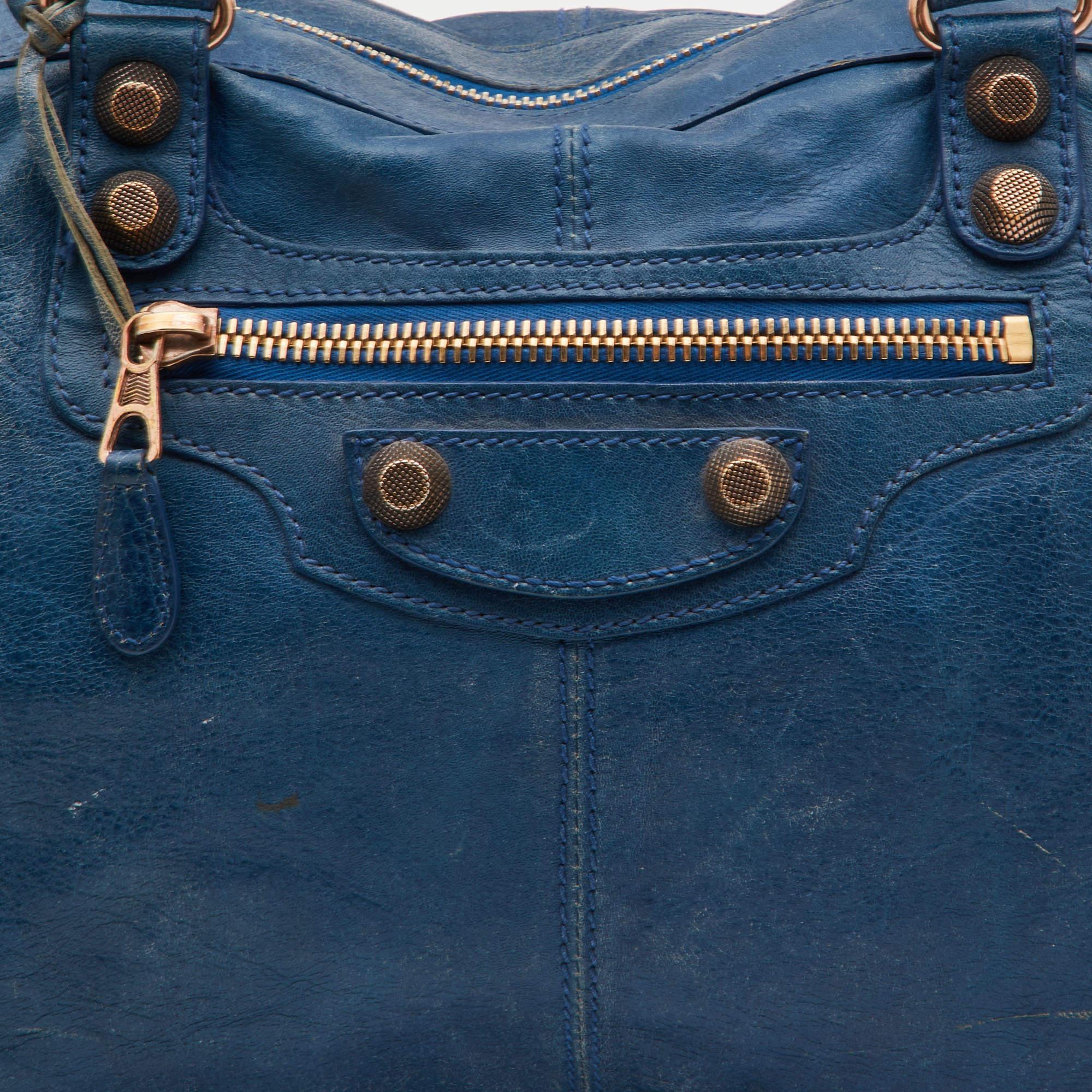 Women's Balenciaga Blue Leather Giant 21 Rose Gold Hardware Work Tote
