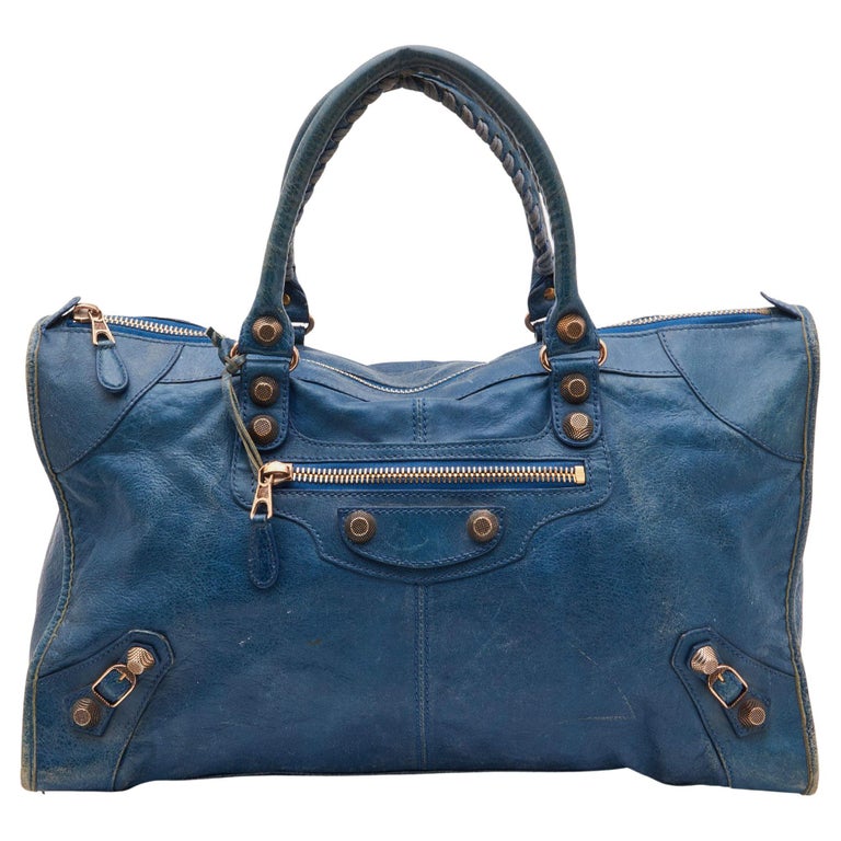 Balenciaga Blue Leather Giant 21 Rose Gold Hardware Work Tote at 1stDibs
