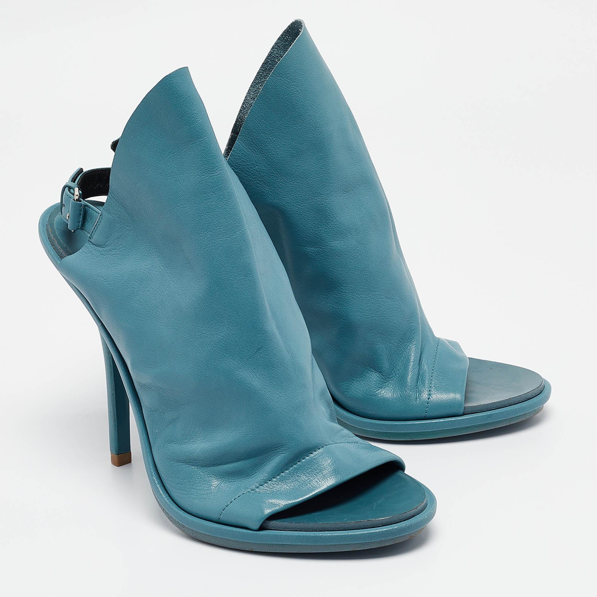 Women's Balenciaga Blue Leather Glove Slingback Sandals Size 39.5 For Sale
