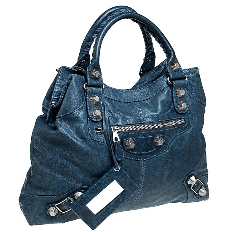 Balenciaga Blue Leather GSH Midday Bag In Fair Condition In Dubai, Al Qouz 2