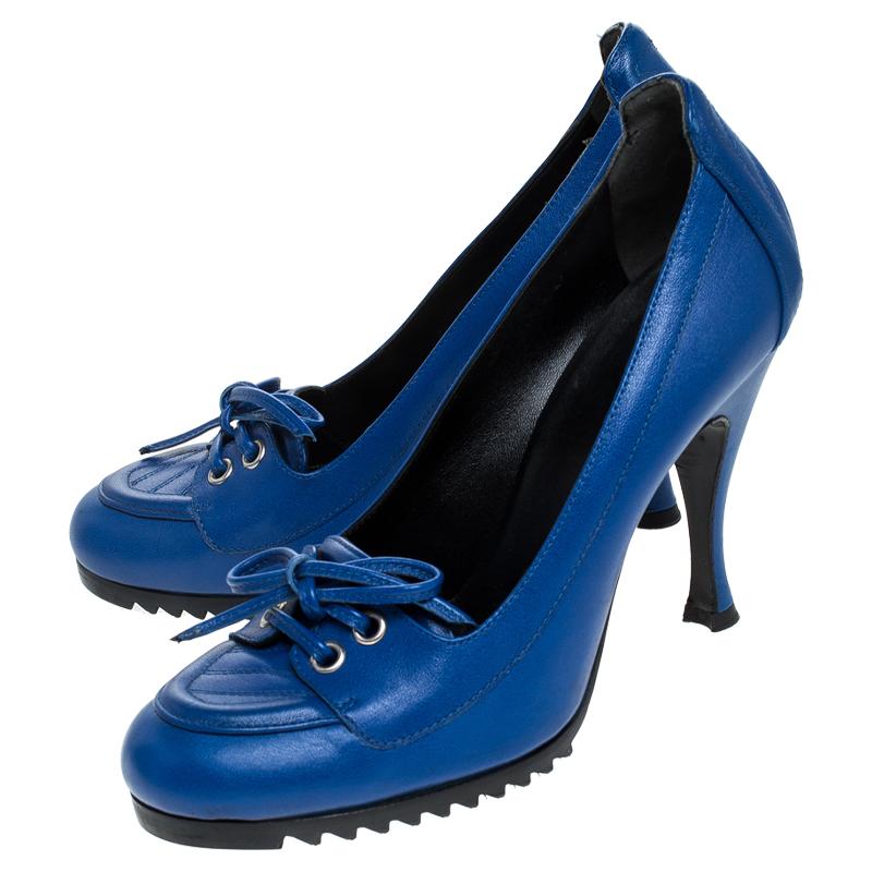 Balenciaga Blue Leather Loafer Pumps Size 37 In Excellent Condition In Dubai, Al Qouz 2