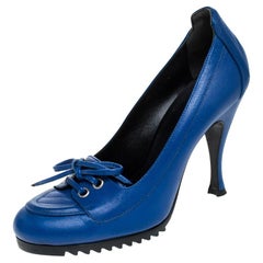 Balenciaga Blue Leather Loafer Pumps Size 37