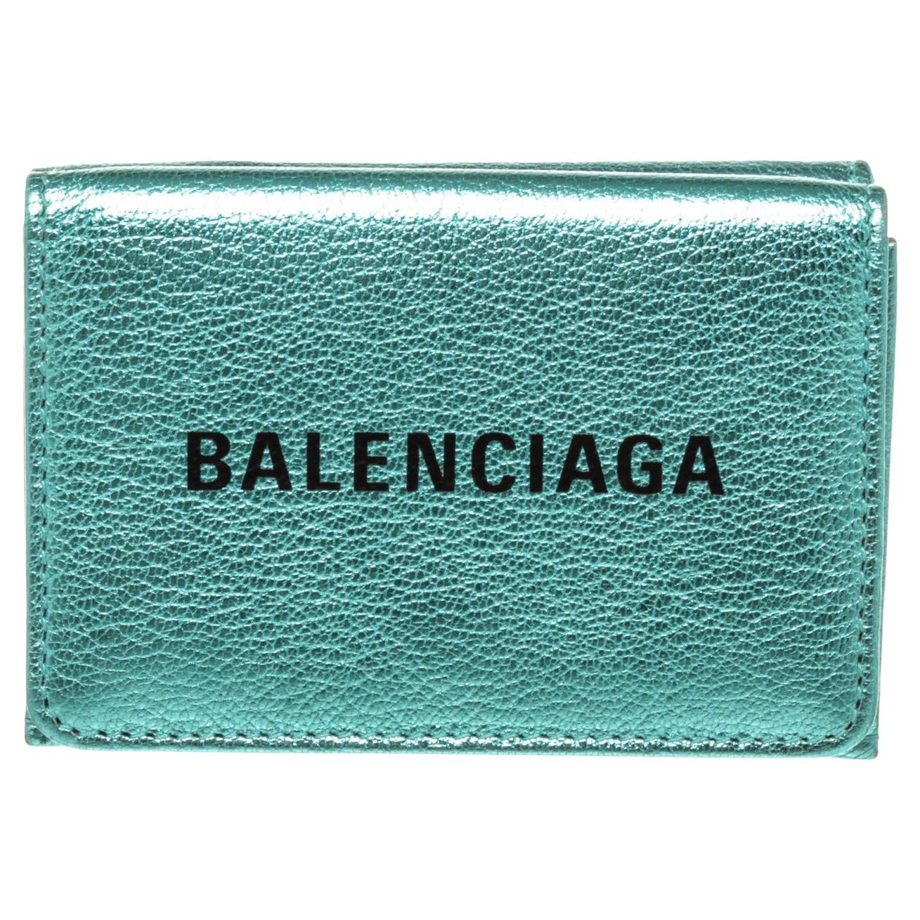 Balenciaga Blue Leather Logo Trifold Wallet with leather, gold-tone  hardware at 1stDibs