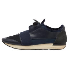 Balenciaga Blue Leather, Mesh and Neoprene Race Runner Sneakers Size 45