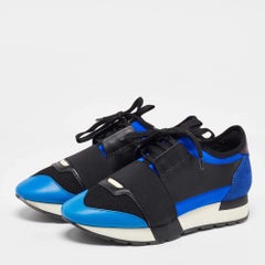 Balenciaga Blue Leather  Mesh and Suede Race Runner Low Top Sneakers Size 37