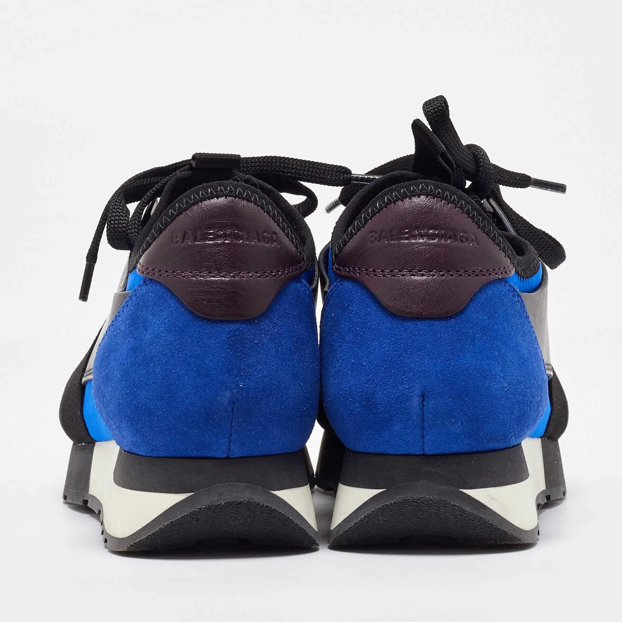 Balenciaga Blue Leather  Mesh and Suede Race Runner Low Top Sneakers Size 37 For Sale 1