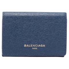 Balenciaga Blue Leather Mini Trifold Wallet