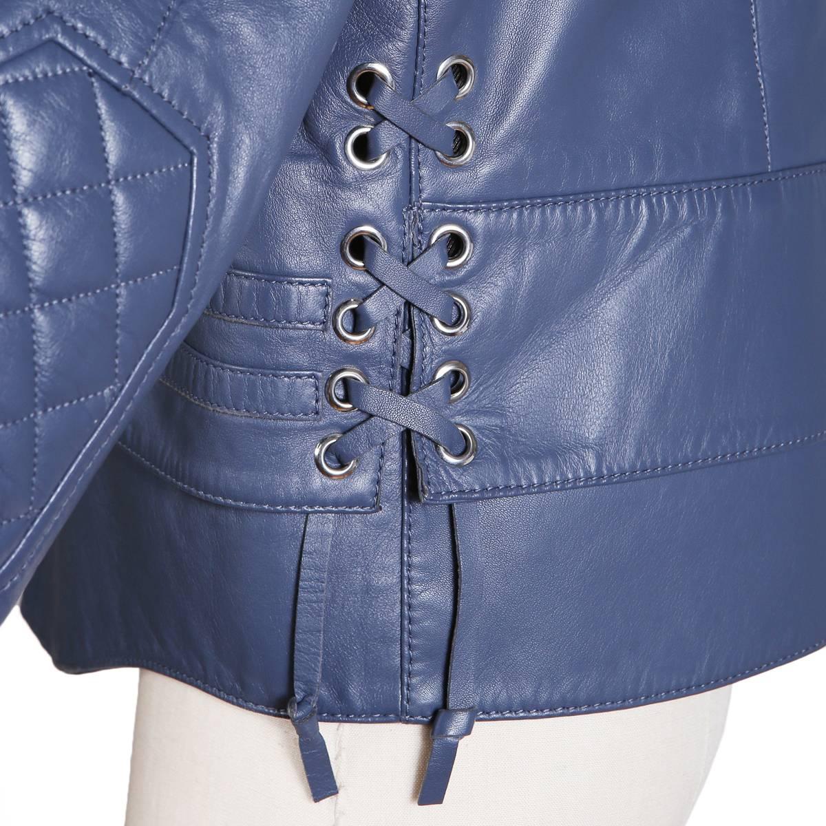 balenciaga blue leather jacket