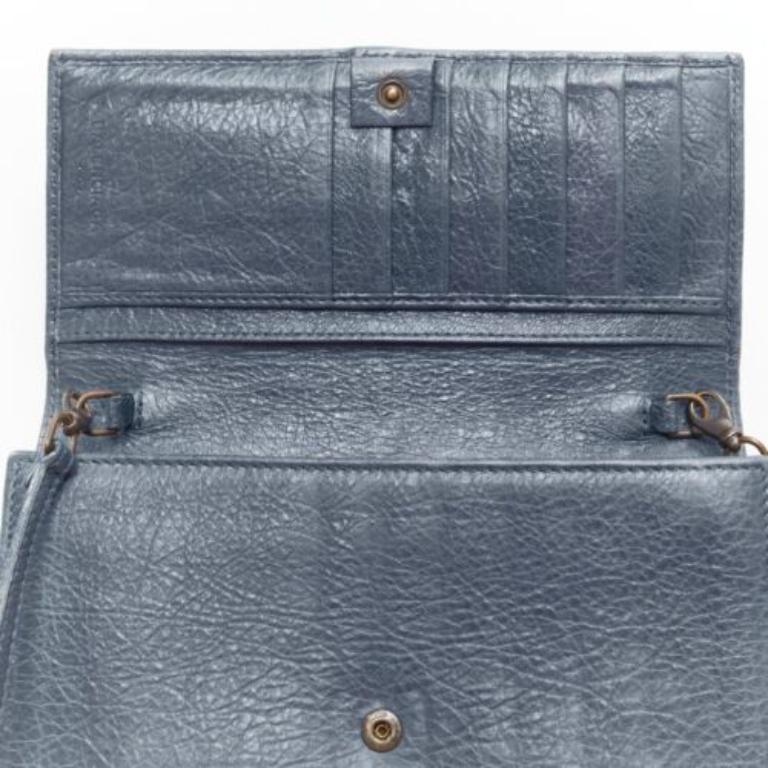 BALENCIAGA blue leather motorcycle long wallet on chain cluch bag 5