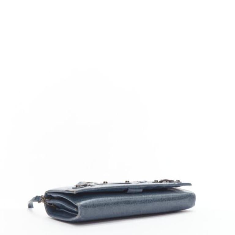 BALENCIAGA blue leather motorcycle long wallet on chain cluch bag 1