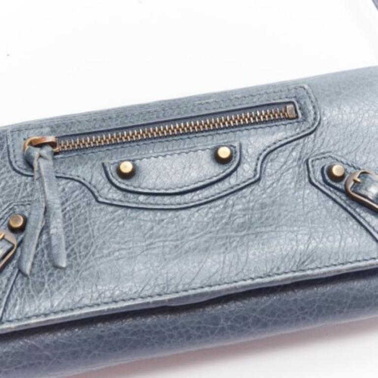 BALENCIAGA blue leather motorcycle long wallet on chain cluch bag 2