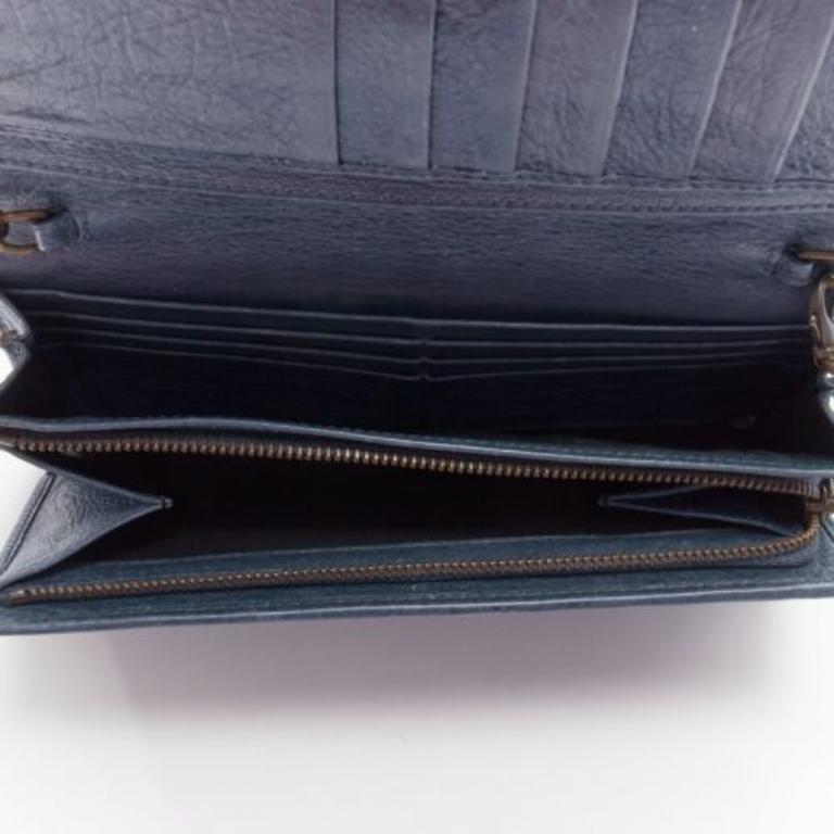 BALENCIAGA blue leather motorcycle long wallet on chain cluch bag 4