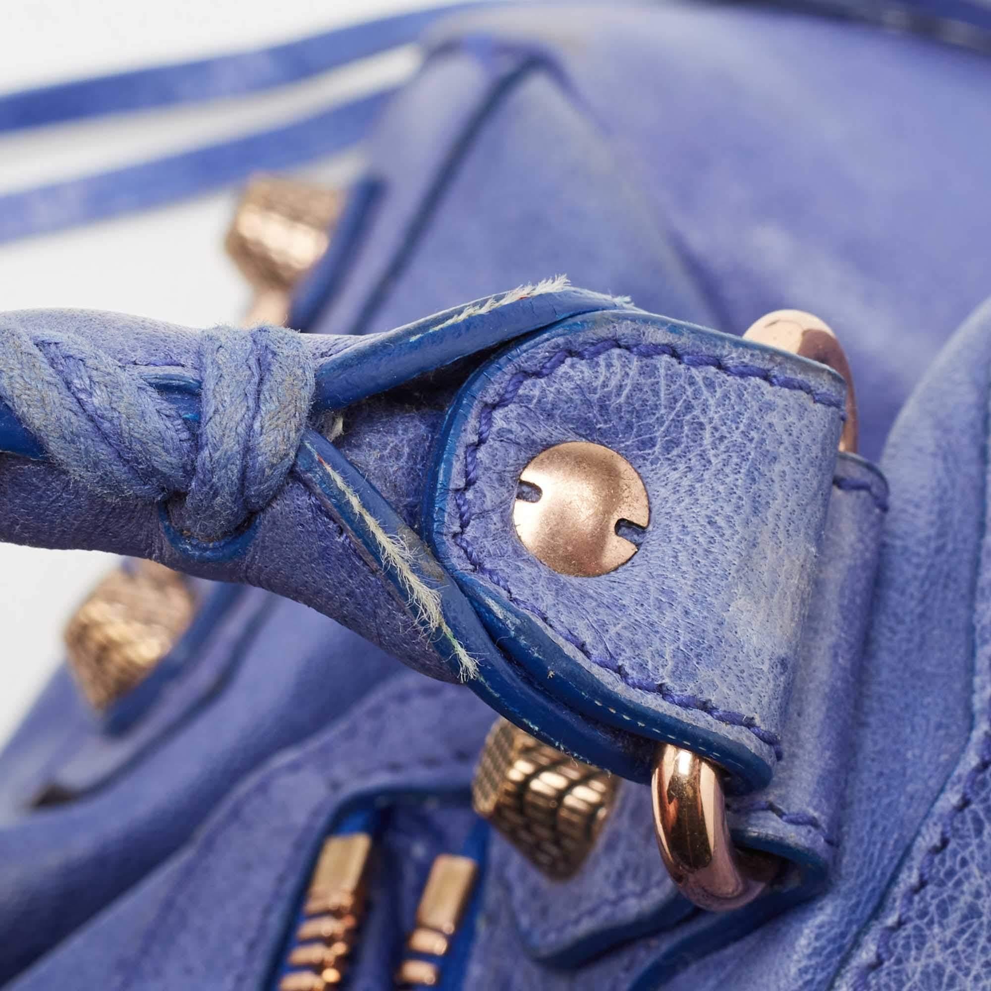 Balenciaga Blaues Leder Rose Gold Hardware Classic Town Tasche im Angebot 7