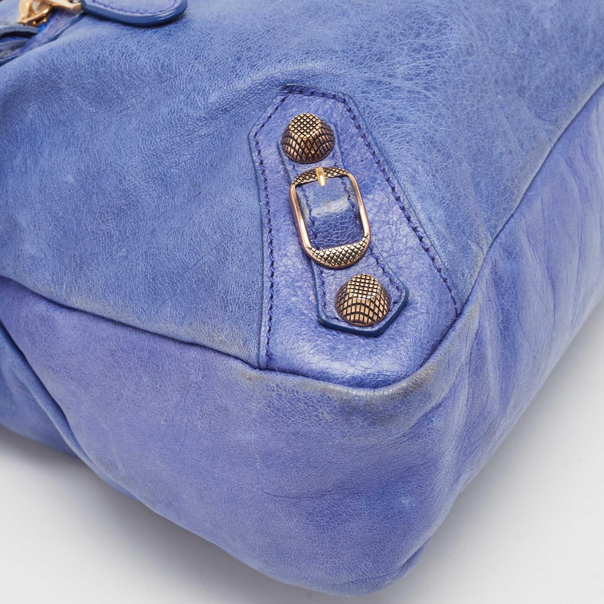 Women's Balenciaga Blue Leather Rose Gold Hardware Classic Town Bag
