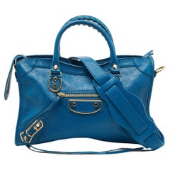 Balenciaga Blue Leather Small City Tote Bag