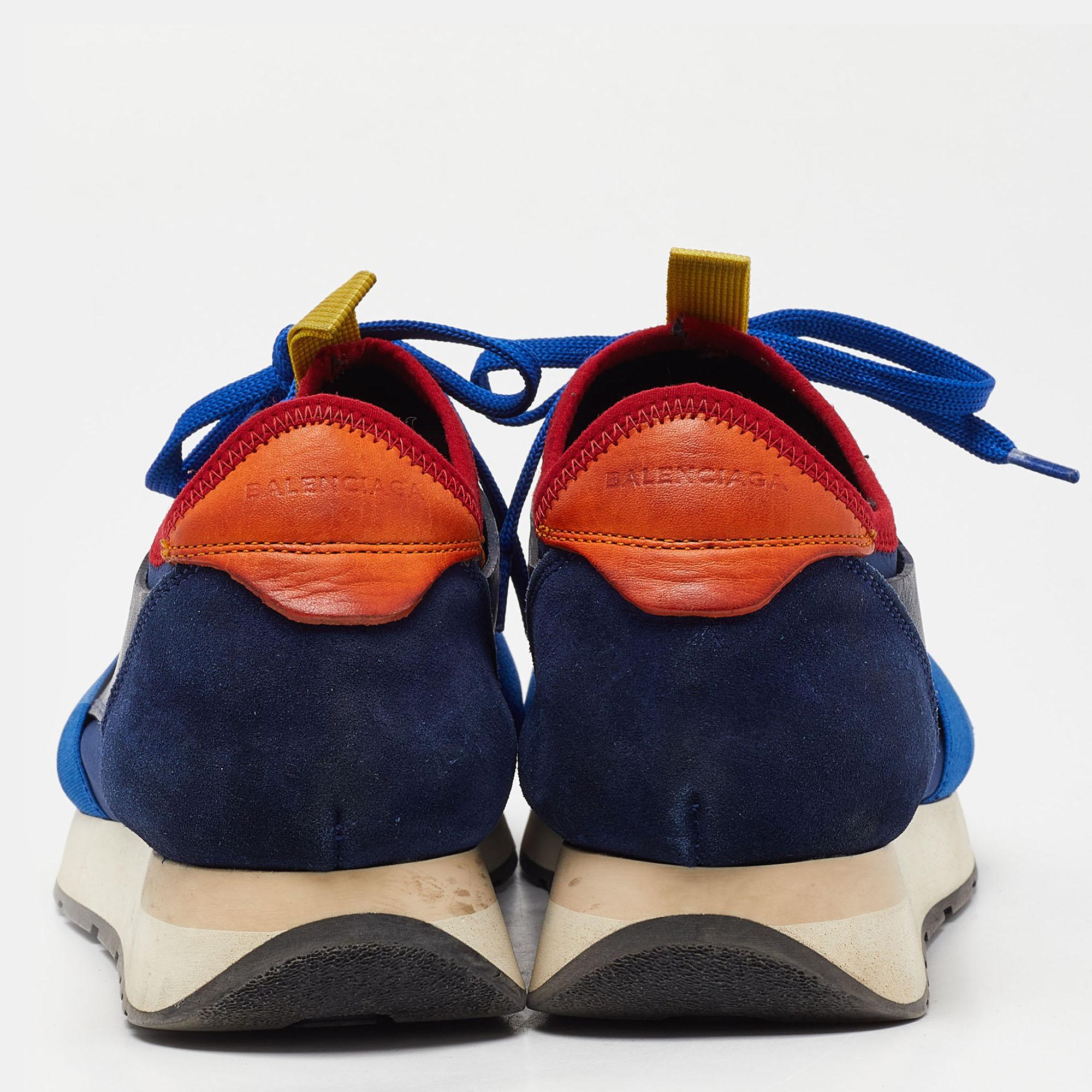 Baskets de course Balenciaga en cuir, daim, néoprène et maille bleue, taille 38 Pour femmes en vente